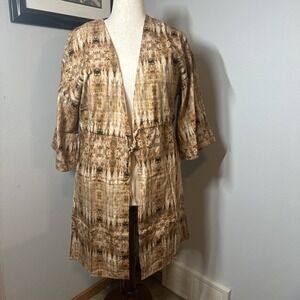 AmberNoon II Sz Small Brown Abstract Cover Up Top Open Front Tie Closure NWT